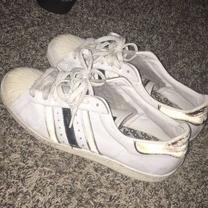 Size 11 Shell Toe white/black stripes Adidas